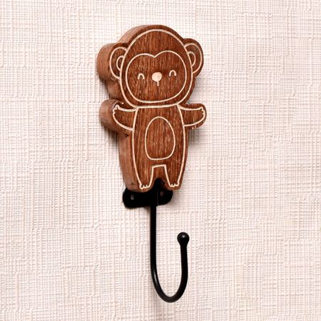 Brown Wooden Monkey Wall Hooks For Hanging